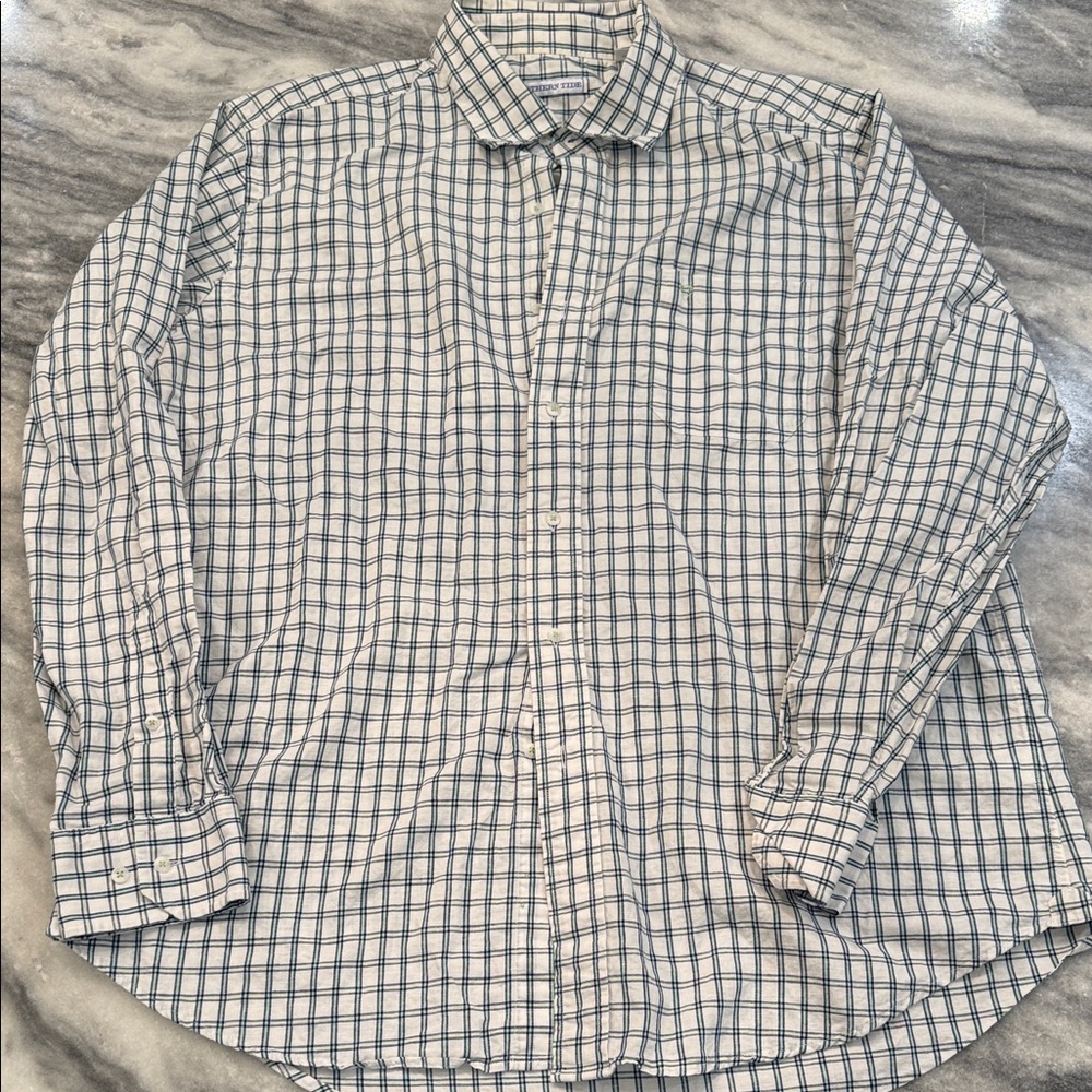 Southern Tide Blue, Green and White Checkered Shirt